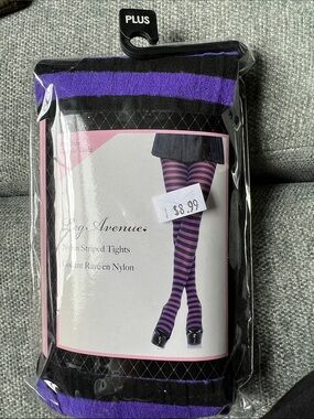 Leg Avenue Purple & Black Striped Tights - Plus Size